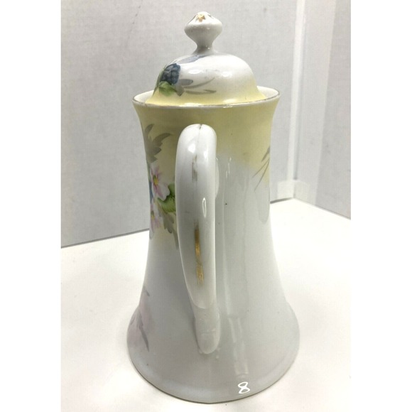 Antique Nippon Coffee Tea Pot 9" Hand Painted Violets Pink Flowers 1891-1921 - Picture 4 of 16